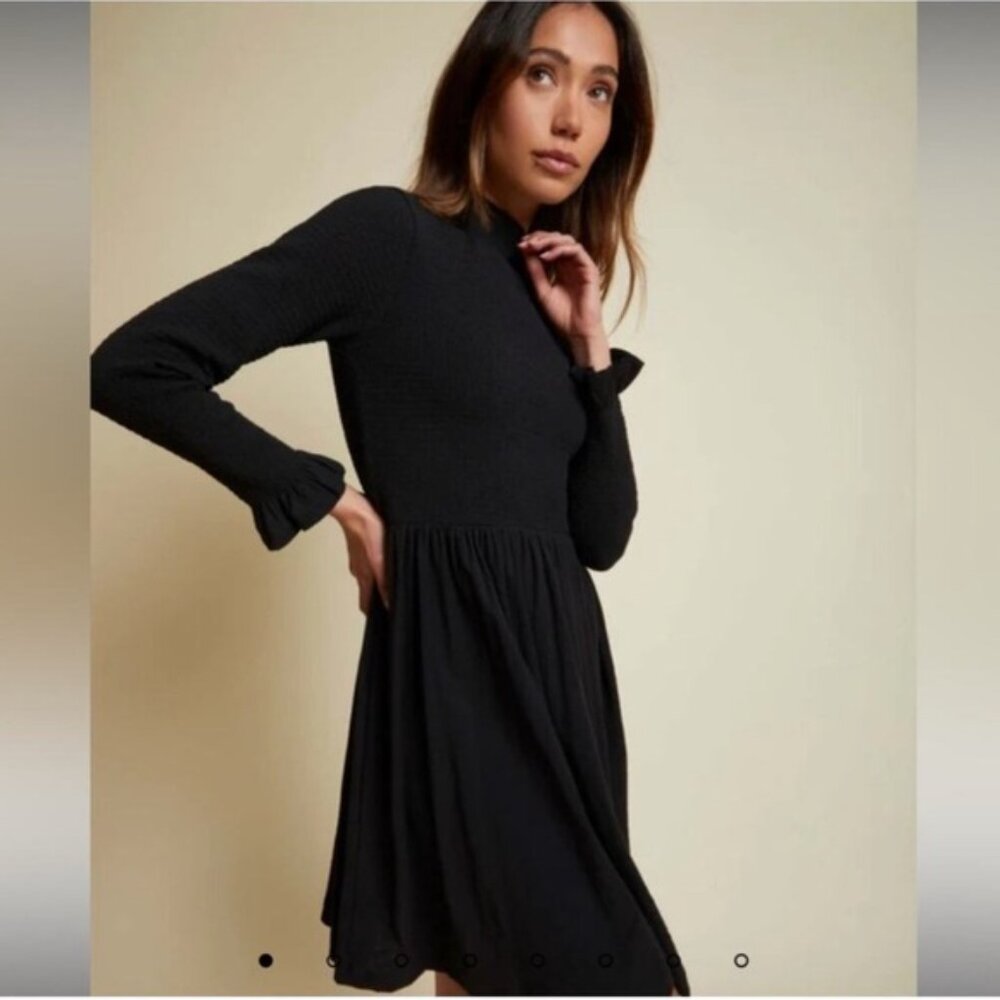 NATION LTD Zuri Smocked Dress Women's Large Black‎ Pima Cotton Minimalist